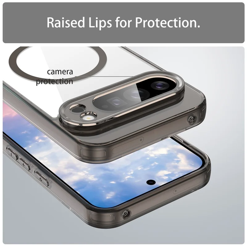 For Google Pixel 10 Pro XL Case Compatible with MagSafe Clear PC + TPU Shockproof Phone Back Cover - Transparent Black