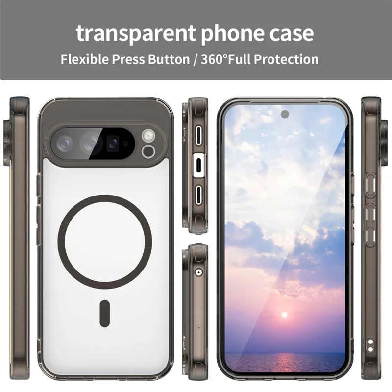For Google Pixel 10 Pro XL Case Compatible with MagSafe Clear PC + TPU Shockproof Phone Back Cover - Transparent Black