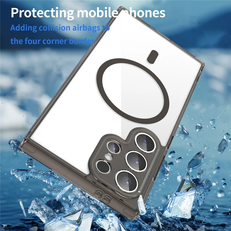 Til Samsung Galaxy S24 Ultra Case Kompatibel med MagSafe Gennemsigtig PC + TPU Stødfast Telefon Bagdækning - Gennemsigtig Sort