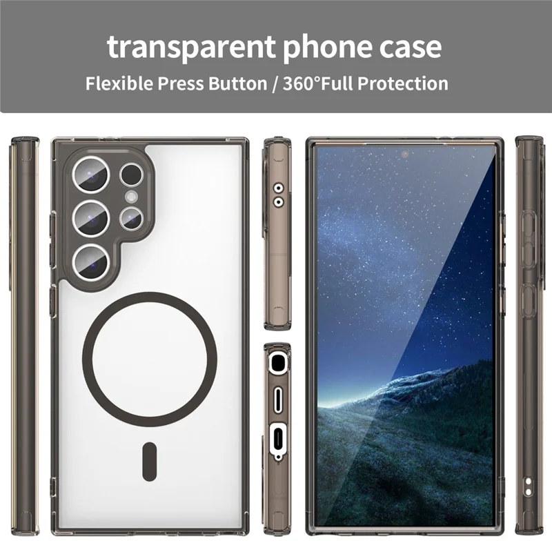 Til Samsung Galaxy S24 Ultra Case Kompatibel med MagSafe Gennemsigtig PC + TPU Stødfast Telefon Bagdækning - Gennemsigtig Sort