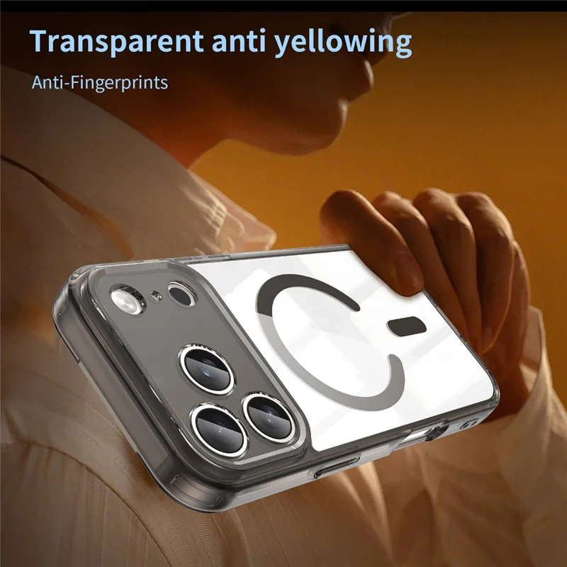 Coque pour iPhone 17 Pro compatible MagSafe, coque arrière transparente en PC + TPU antichoc - Noir transparent