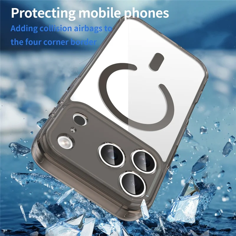 Coque pour iPhone 17 Pro compatible MagSafe, coque arrière transparente en PC + TPU antichoc - Noir transparent