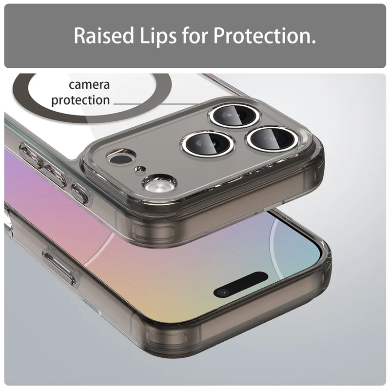 Coque pour iPhone 17 Pro compatible MagSafe, coque arrière transparente en PC + TPU antichoc - Noir transparent