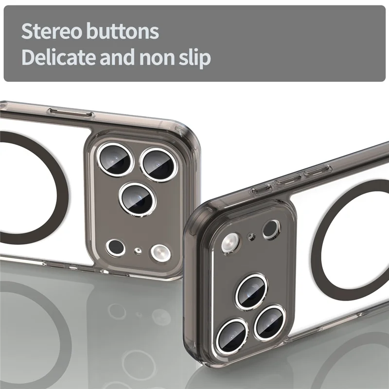 Coque pour iPhone 17 Pro compatible MagSafe, coque arrière transparente en PC + TPU antichoc - Noir transparent