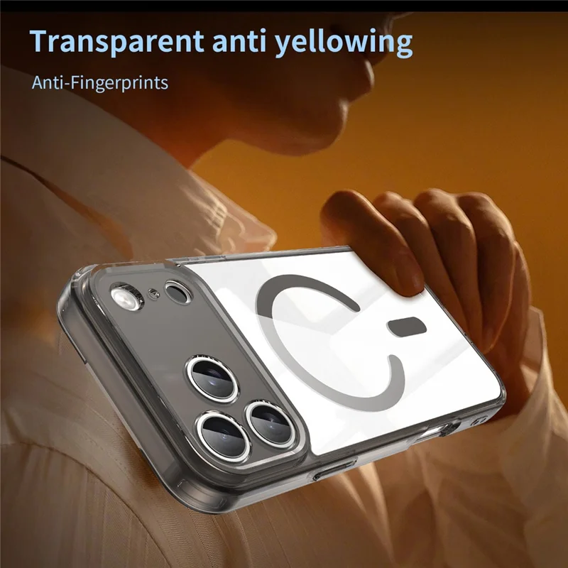 For iPhone 17 Pro Max Case Compatible with MagSafe Clear PC + TPU Shockproof Phone Back Cover - Transparent Black