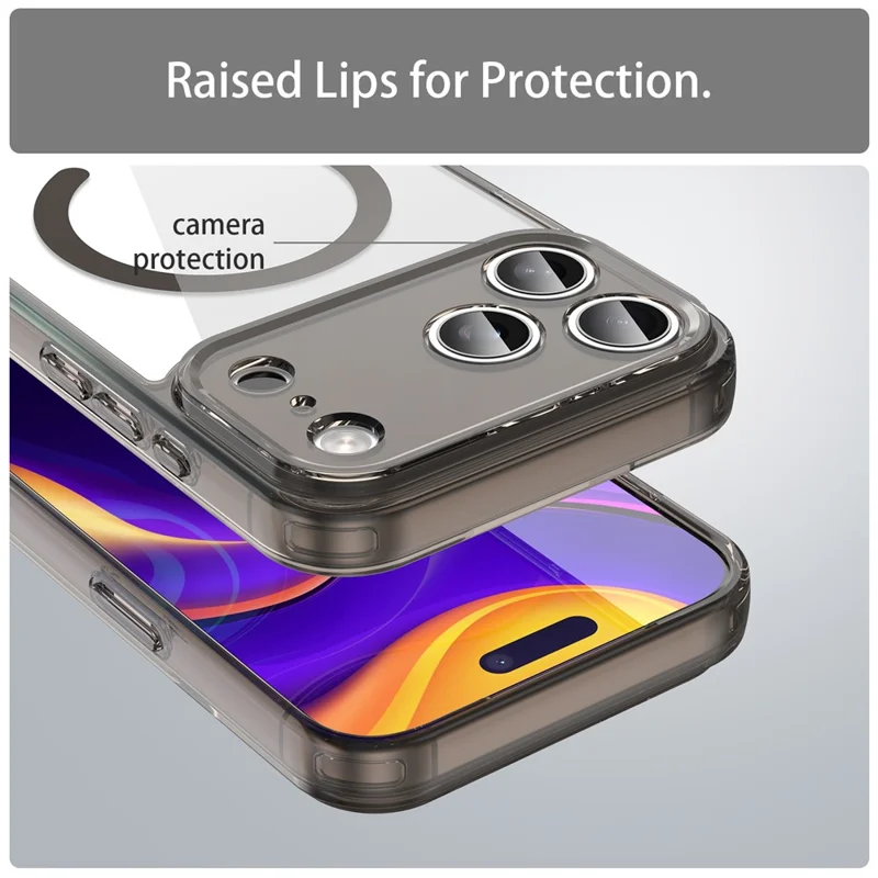 For iPhone 17 Pro Max Case Compatible with MagSafe Clear PC + TPU Shockproof Phone Back Cover - Transparent Black