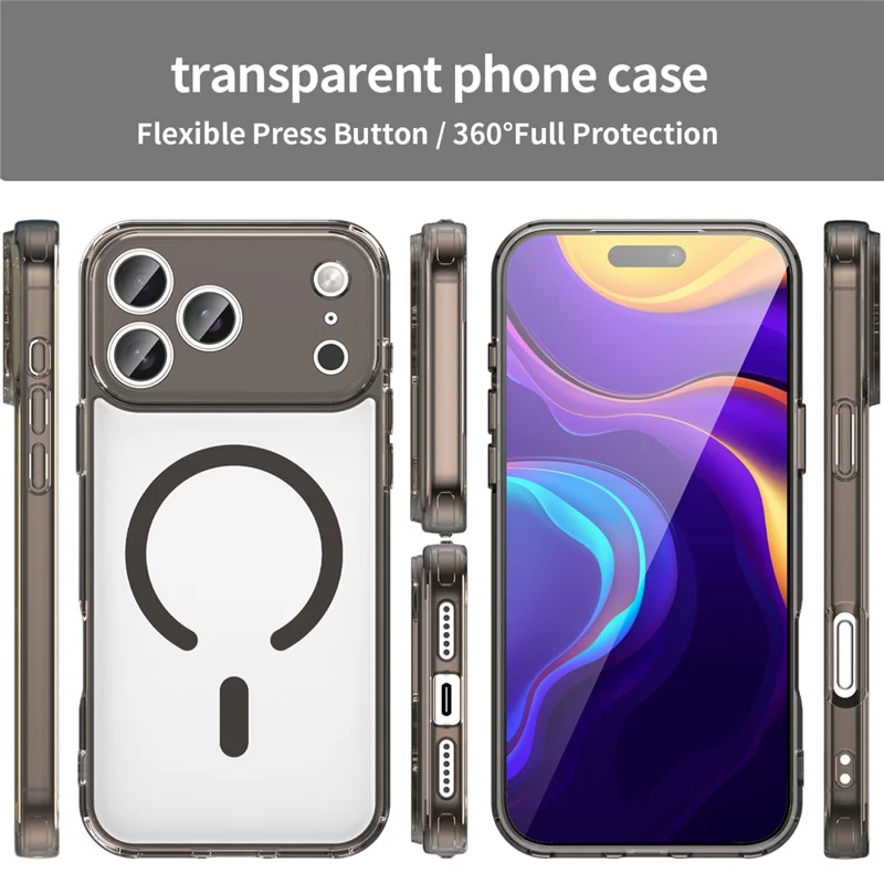 For iPhone 17 Pro Max Case Compatible with MagSafe Clear PC + TPU Shockproof Phone Back Cover - Transparent Black