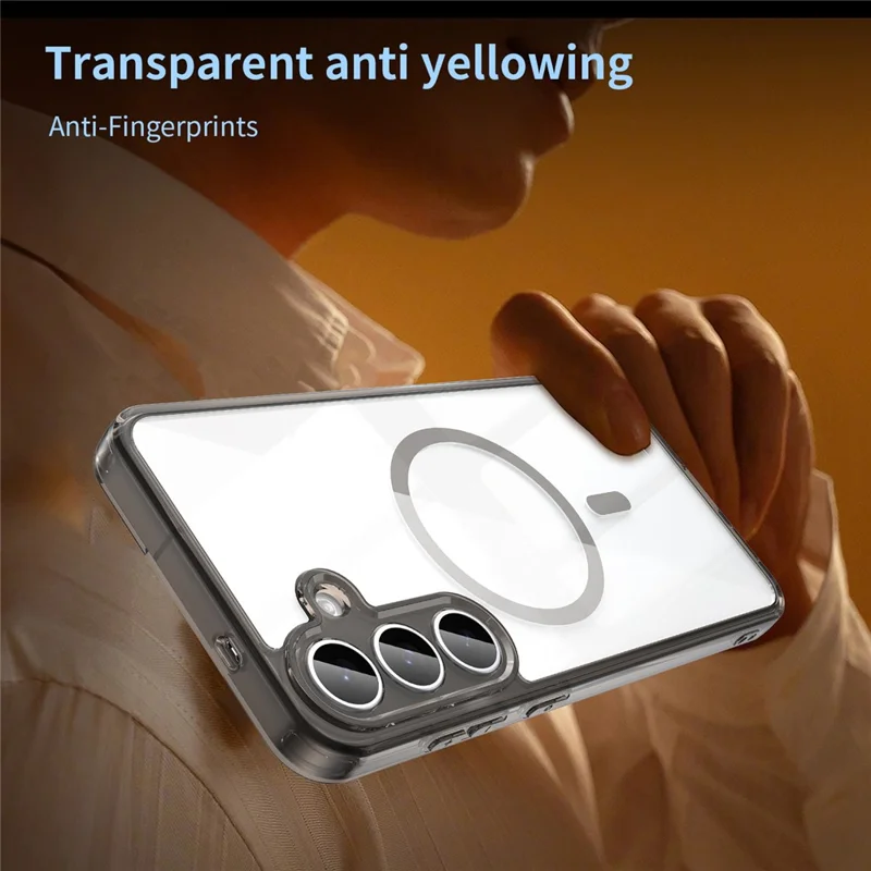 Funda para Samsung Galaxy S25 FE Max compatible con MagSafe, carcasa trasera transparente de PC + TPU resistente a golpes - Negro transparente