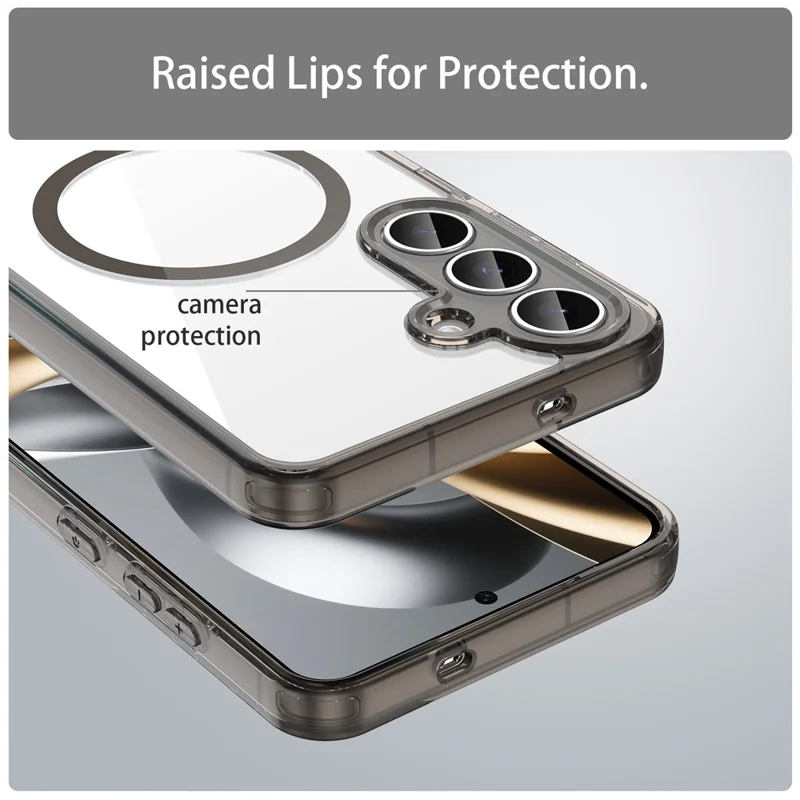 Funda para Samsung Galaxy S25 FE Max compatible con MagSafe, carcasa trasera transparente de PC + TPU resistente a golpes - Negro transparente