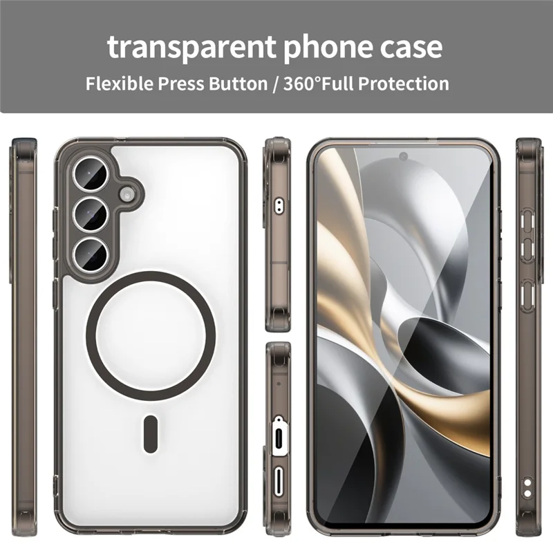 Funda para Samsung Galaxy S25 FE Max compatible con MagSafe, carcasa trasera transparente de PC + TPU resistente a golpes - Negro transparente