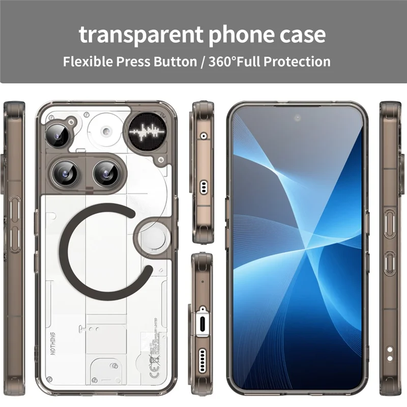 Funda para Nothing Phone (3) 5G compatible con MagSafe, carcasa trasera transparente de PC + TPU resistente a impactos - Negro transparente