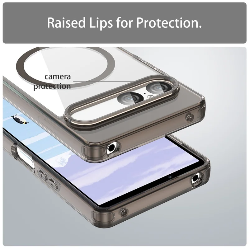 Coque pour Sony Xperia 10 VII compatible avec MagSafe, coque arrière transparente en PC + TPU antichoc - Noir transparent