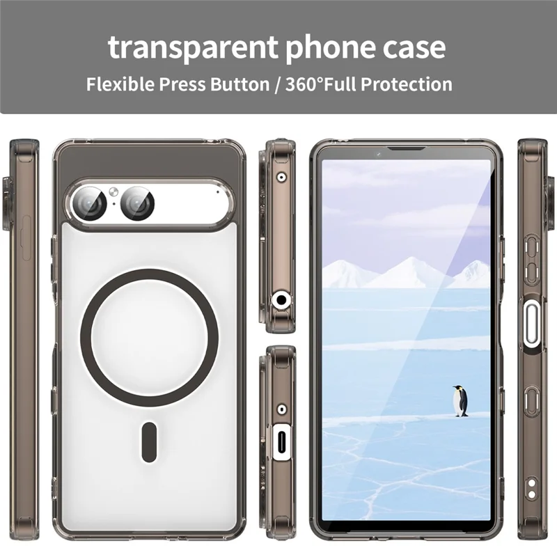 Coque pour Sony Xperia 10 VII compatible avec MagSafe, coque arrière transparente en PC + TPU antichoc - Noir transparent