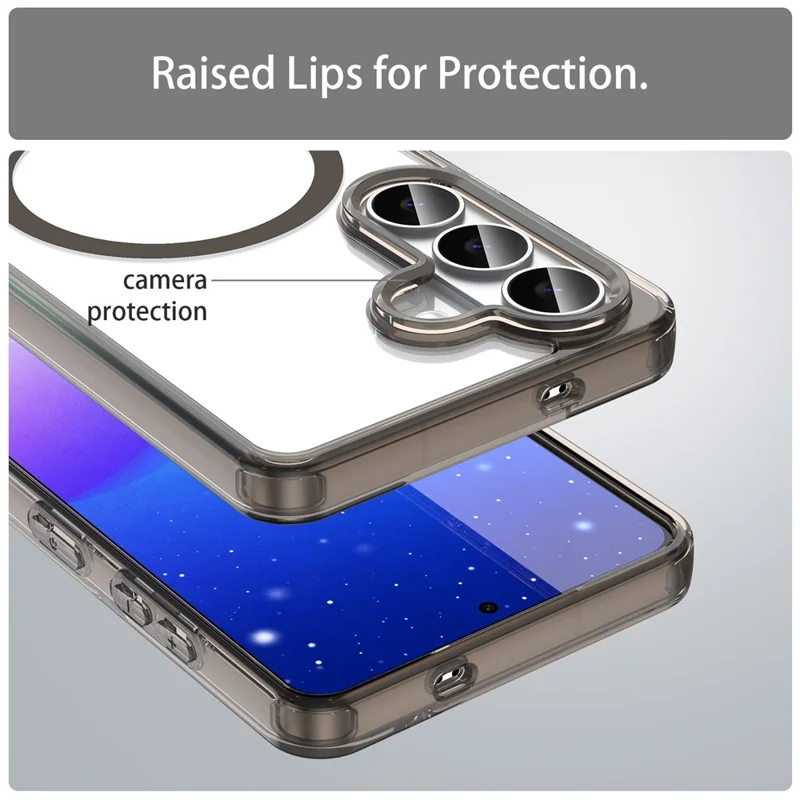 Capa para Samsung Galaxy S26 Compatível com MagSafe, Transparente PC + TPU, Capa Traseira à Prova de Choques - Preto Transparente