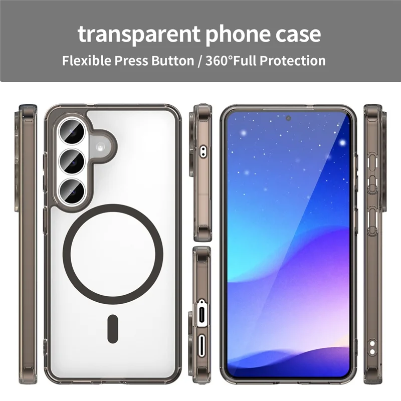 Capa para Samsung Galaxy S26 Compatível com MagSafe, Transparente PC + TPU, Capa Traseira à Prova de Choques - Preto Transparente