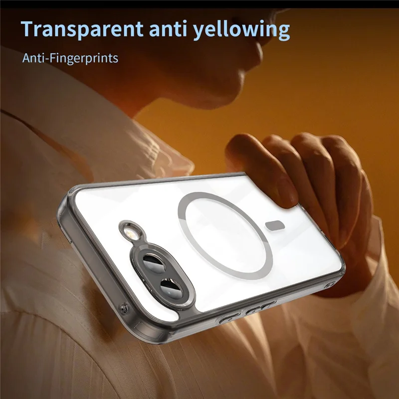 Für Google Pixel 10a Hülle mit MagSafe-Kompatibilität, transparente PC + TPU stoßfeste Rückseite – Transparent Schwarz