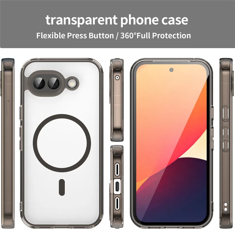 Für Google Pixel 10a Hülle mit MagSafe-Kompatibilität, transparente PC + TPU stoßfeste Rückseite – Transparent Schwarz