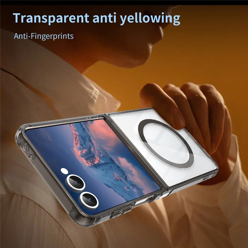 For Samsung Galaxy Z Flip7 5G Case Compatible with MagSafe Clear PC + TPU Shockproof Phone Back Cover - Transparent Black
