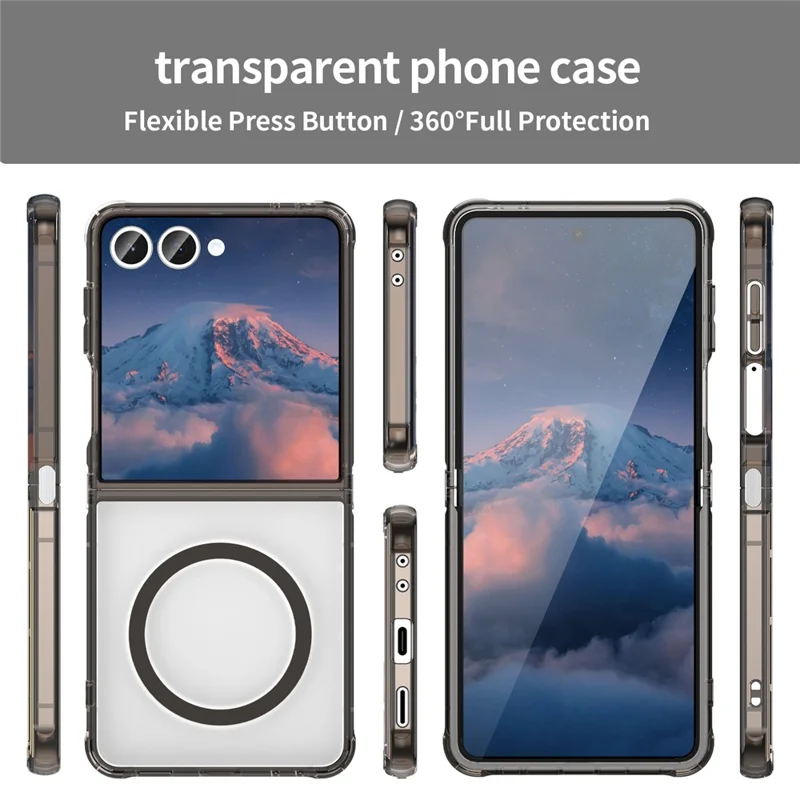 For Samsung Galaxy Z Flip7 5G Case Compatible with MagSafe Clear PC + TPU Shockproof Phone Back Cover - Transparent Black