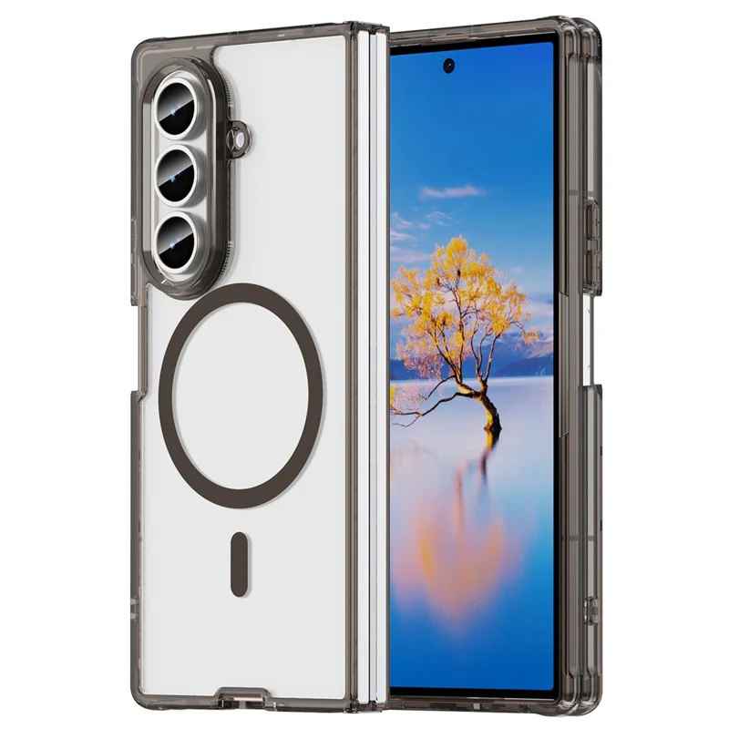 Til Samsung Galaxy Z Fold7 5G-task, kompatibel med MagSafe, gennemsigtig PC + TPU støjsikker telefonbagdæksel - transparent sort