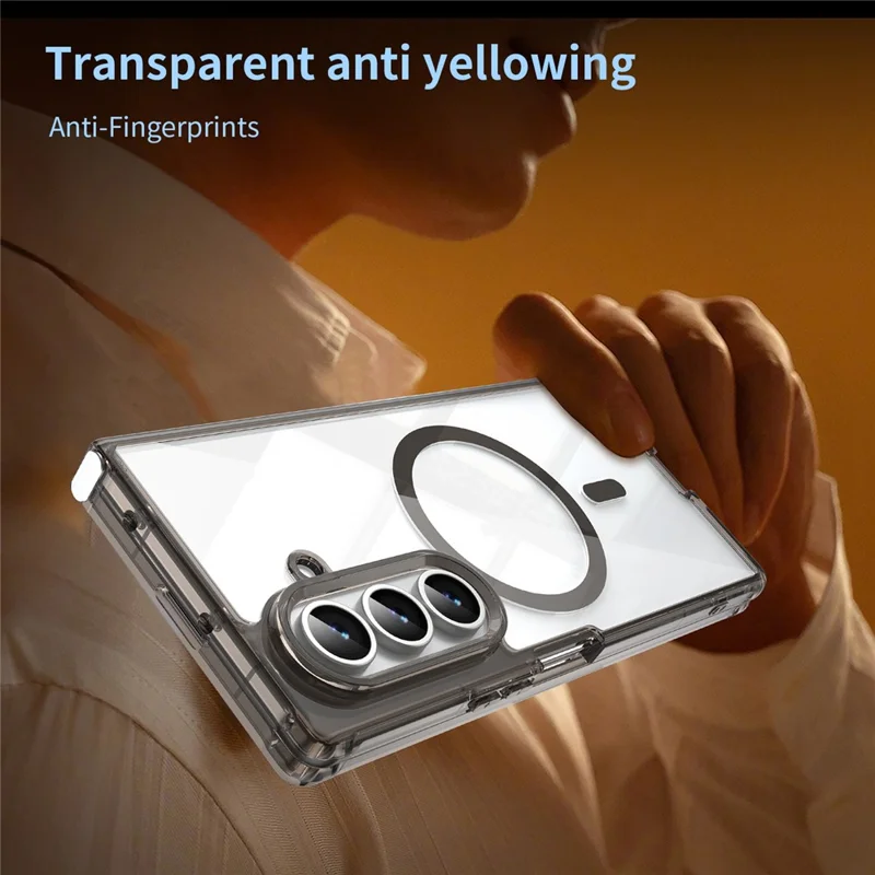 Til Samsung Galaxy Z Fold7 5G-task, kompatibel med MagSafe, gennemsigtig PC + TPU støjsikker telefonbagdæksel - transparent sort