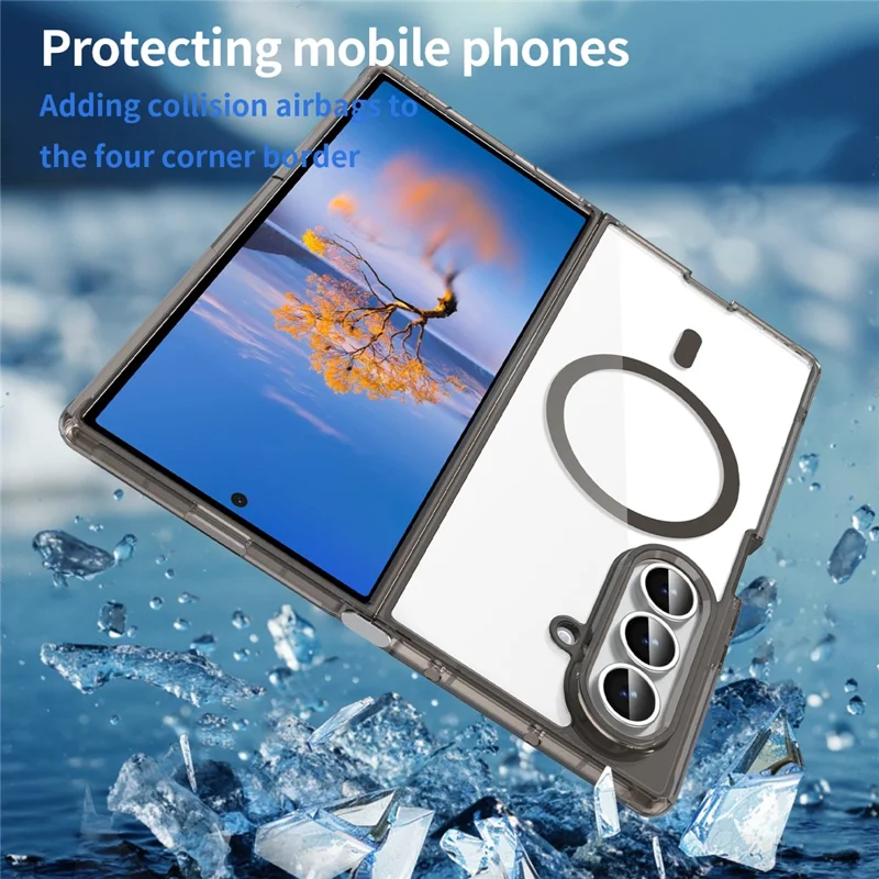 Til Samsung Galaxy Z Fold7 5G-task, kompatibel med MagSafe, gennemsigtig PC + TPU støjsikker telefonbagdæksel - transparent sort