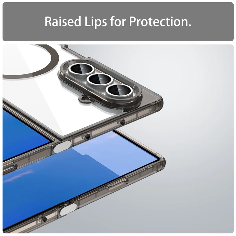 Til Samsung Galaxy Z Fold7 5G-task, kompatibel med MagSafe, gennemsigtig PC + TPU støjsikker telefonbagdæksel - transparent sort