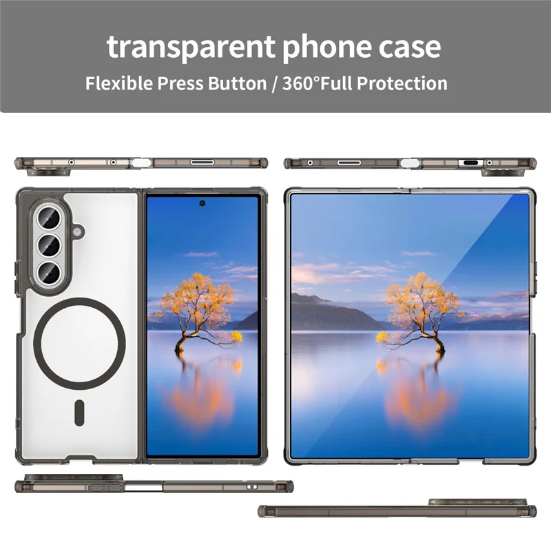 Til Samsung Galaxy Z Fold7 5G-task, kompatibel med MagSafe, gennemsigtig PC + TPU støjsikker telefonbagdæksel - transparent sort