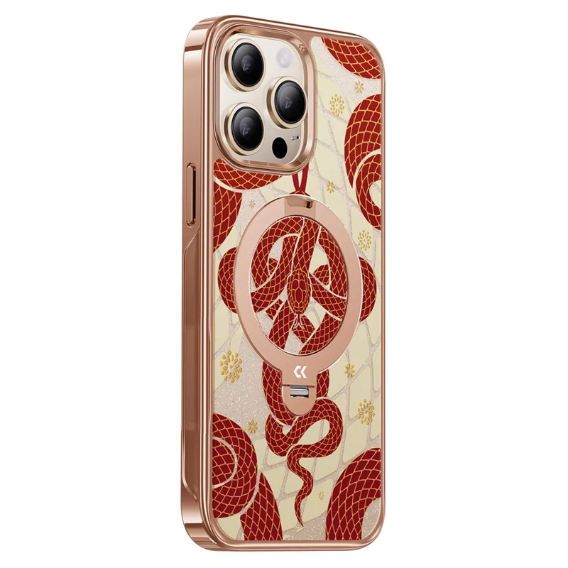 CASEKOO for iPhone 15 Pro Magnetic Case Snake Year Ring Holder 360° Rotating Kickstand PC + TPU Shockproof Cover - Red  /  Gold