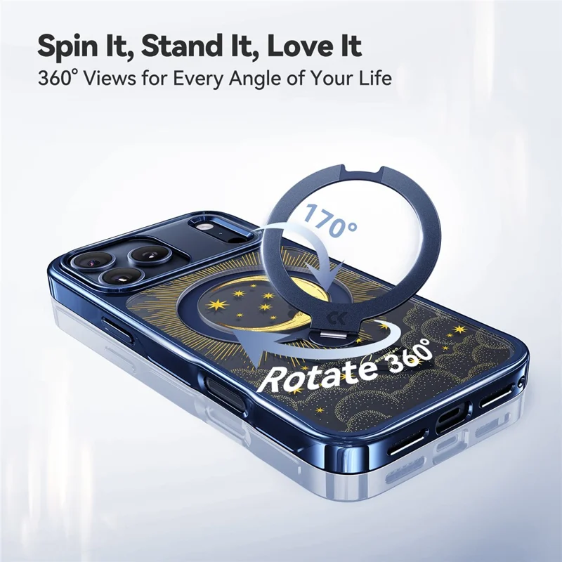 CASEKOO Tarot Series for iPhone 18 Pro / 17 Pro Magnetic Case UV 3D Printing PC + TPU Phone Cover with Ring Holder Kickstand - Tarot Blue Moon