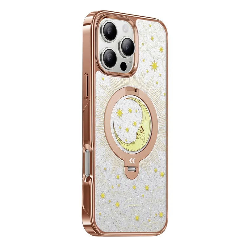 CASEKOO Tarot-serie til iPhone 16 Pro Max magnetisk hylster med UV 3D-printet PC + TPU telefonbeskyttelse med ringholder og støtteben - Tarot Orange Moon
