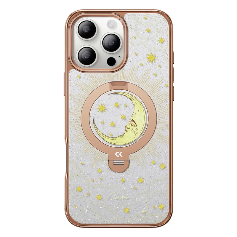 CASEKOO Tarot-serie til iPhone 16 Pro Max magnetisk hylster med UV 3D-printet PC + TPU telefonbeskyttelse med ringholder og støtteben - Tarot Orange Moon