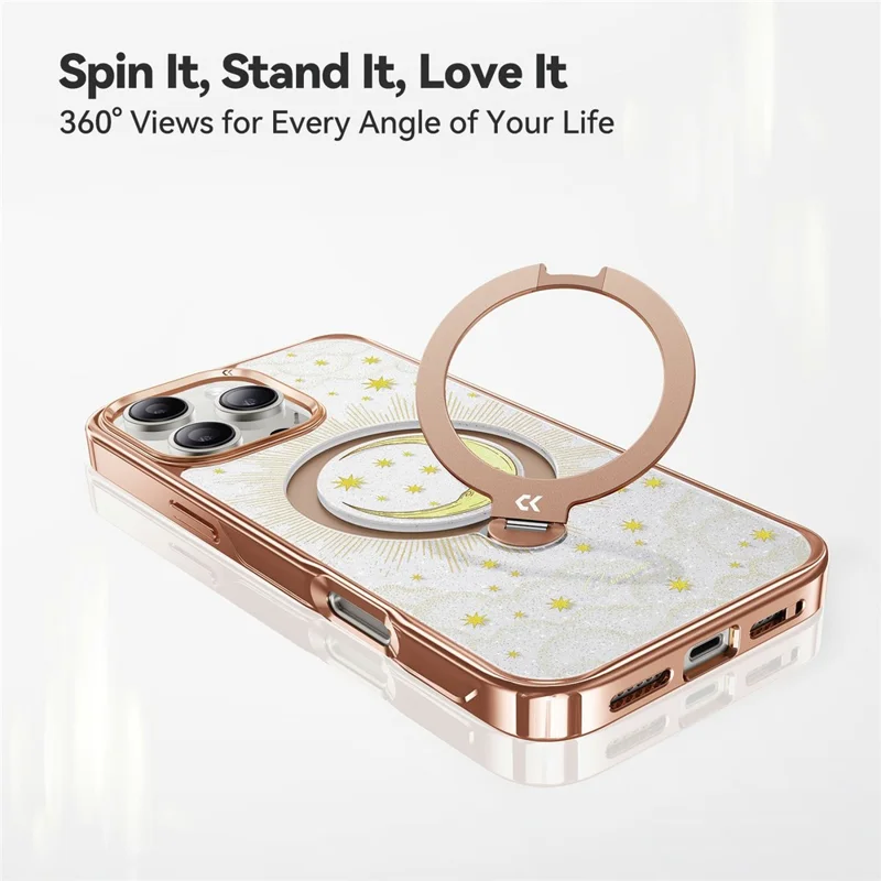 CASEKOO Tarot-serie til iPhone 16 Pro Max magnetisk hylster med UV 3D-printet PC + TPU telefonbeskyttelse med ringholder og støtteben - Tarot Orange Moon