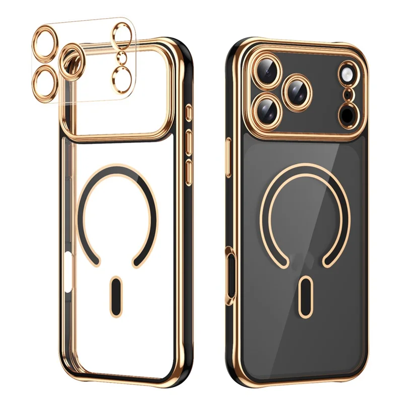 For iPhone 17 Pro Max Magnetic Case Electroplated 2.0mm Acrylic TPU Phone Back Cover Compatible with MagSafe - Black