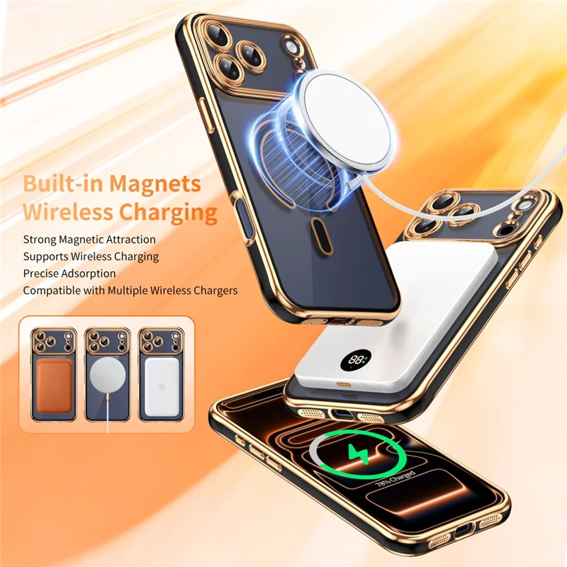 For iPhone 17 Pro Max Magnetic Case Electroplated 2.0mm Acrylic TPU Phone Back Cover Compatible with MagSafe - Black