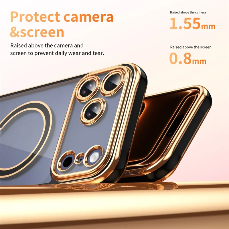 For iPhone 17 Pro Max Magnetic Case Electroplated 2.0mm Acrylic TPU Phone Back Cover Compatible with MagSafe - Black