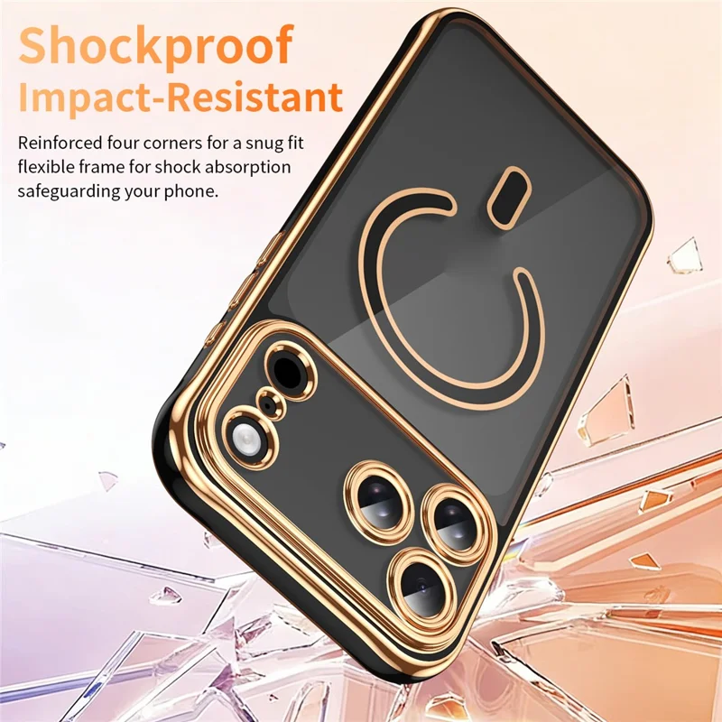 For iPhone 17 Pro Max Magnetic Case Electroplated 2.0mm Acrylic TPU Phone Back Cover Compatible with MagSafe - Black