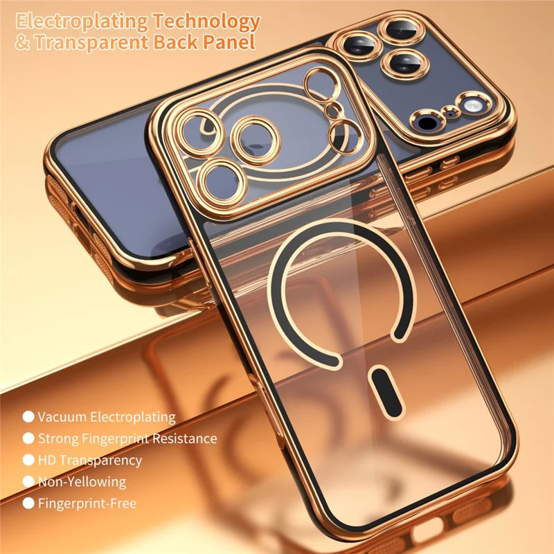 For iPhone 17 Pro Max Magnetic Case Electroplated 2.0mm Acrylic TPU Phone Back Cover Compatible with MagSafe - Black