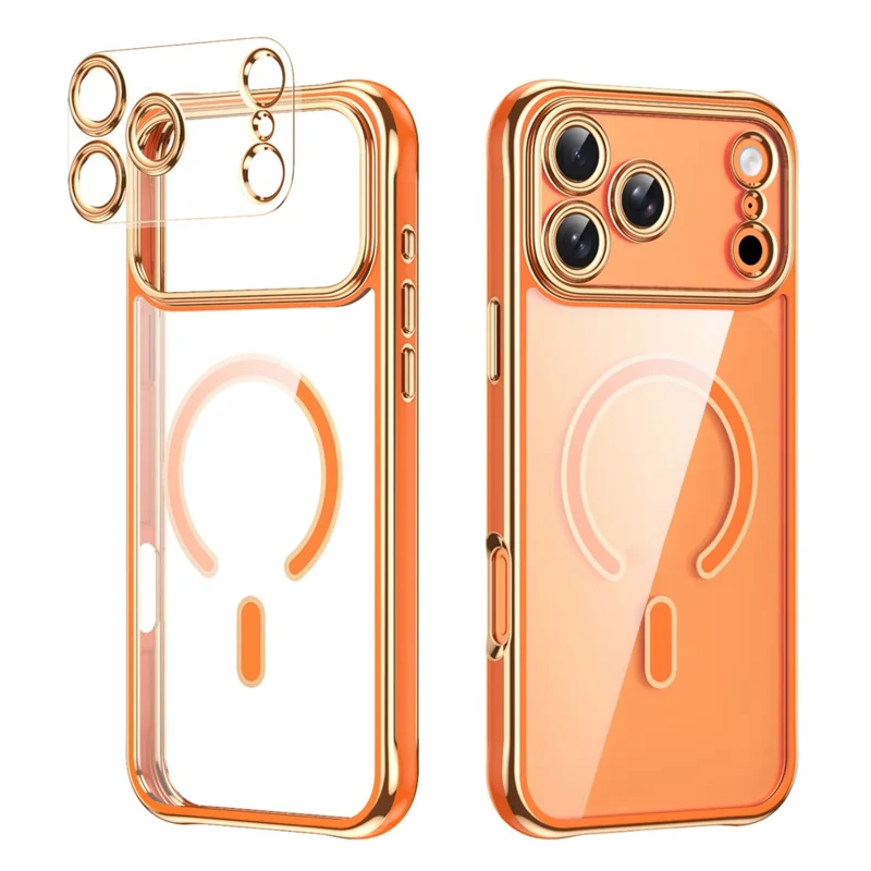 Capa Magnética para iPhone 17 Pro com Borda Eletrodepositada, Capa Traseira em Acrílico 2,0 mm TPU, Compatível com MagSafe - Laranja