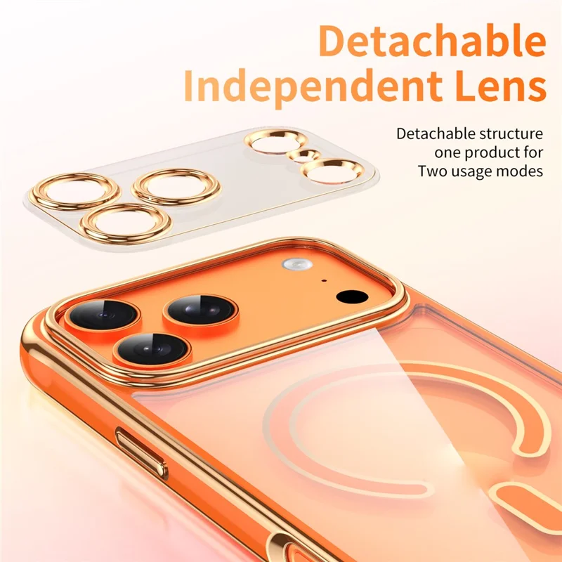 Capa Magnética para iPhone 17 Pro com Borda Eletrodepositada, Capa Traseira em Acrílico 2,0 mm TPU, Compatível com MagSafe - Laranja