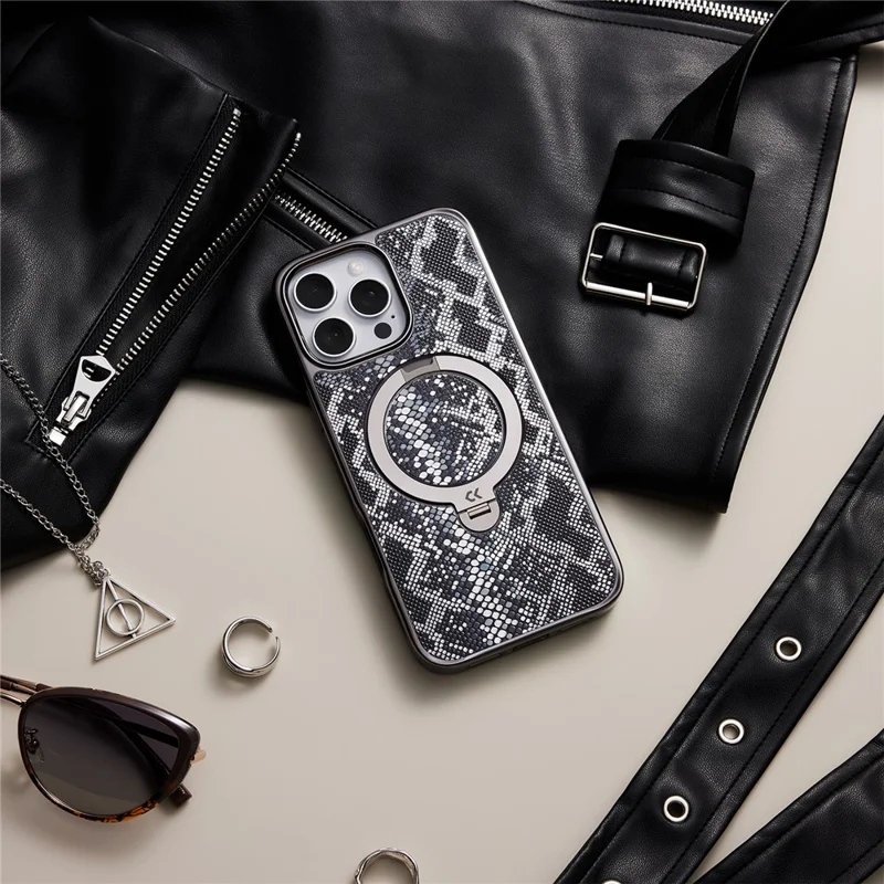 CASEKOO for iPhone 16 Pro Max Magnetic Case Ring Kickstand Shockproof PC + TPU Phone Cover - Snake Texture
