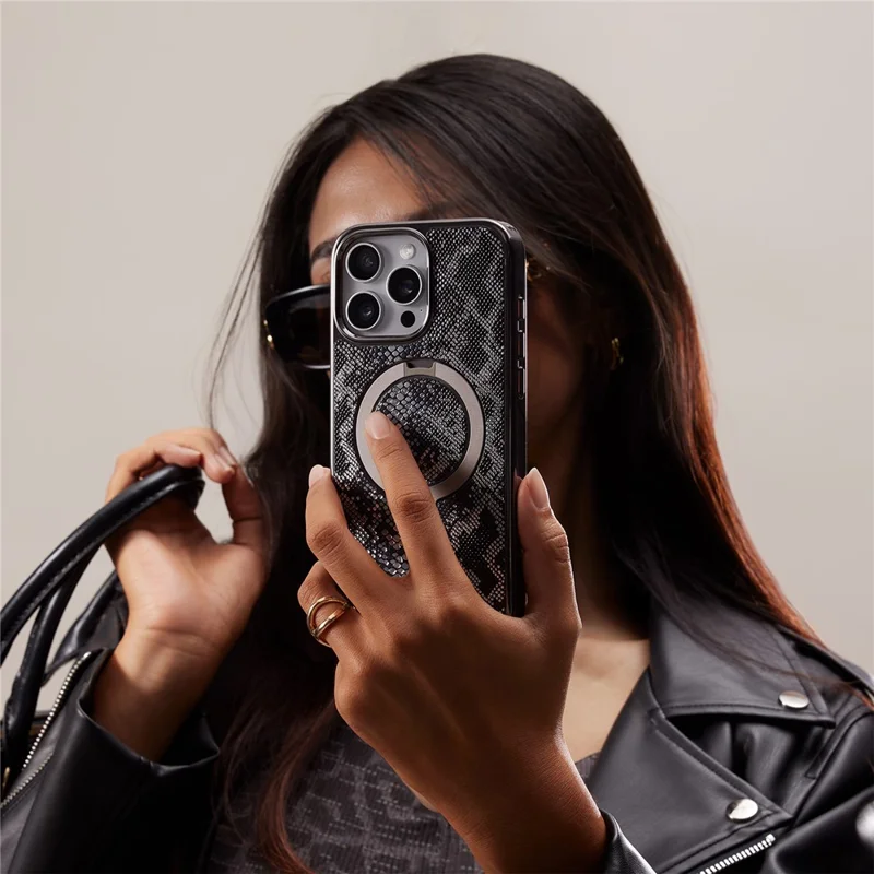 CASEKOO for iPhone 16 Pro Max Magnetic Case Ring Kickstand Shockproof PC + TPU Phone Cover - Snake Texture