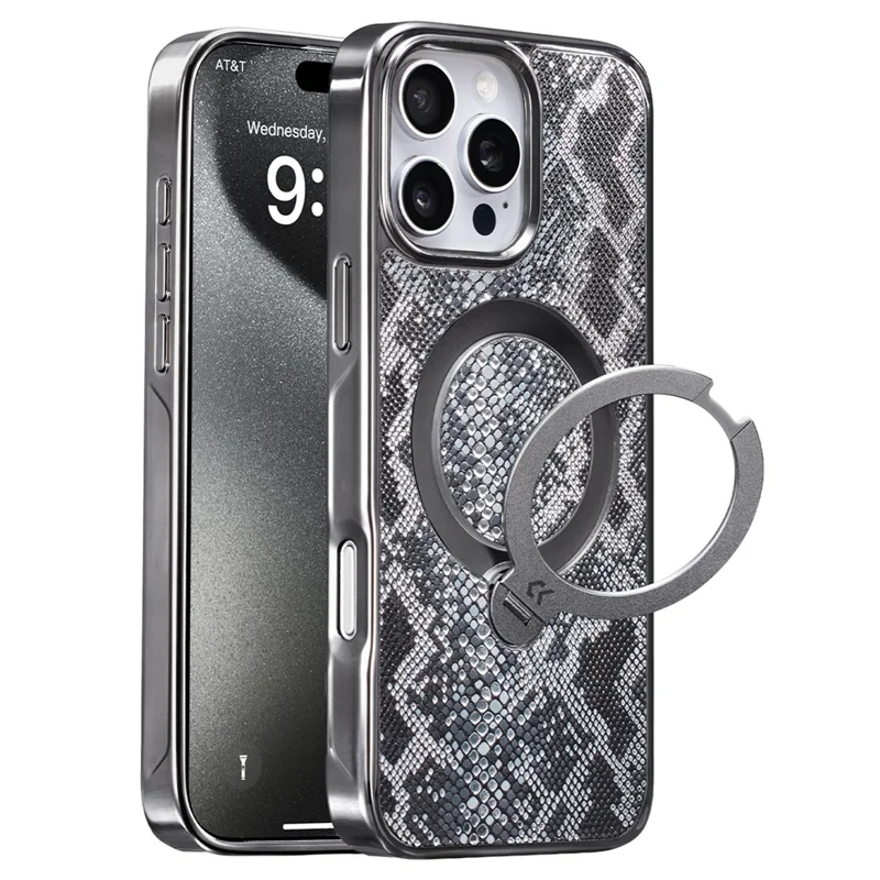CASEKOO для iPhone 16 Pro магнитный чехол с кольцом-подставкой ударопрочный чехол из поликарбоната и термополиуретана - текстура змеиной кожи