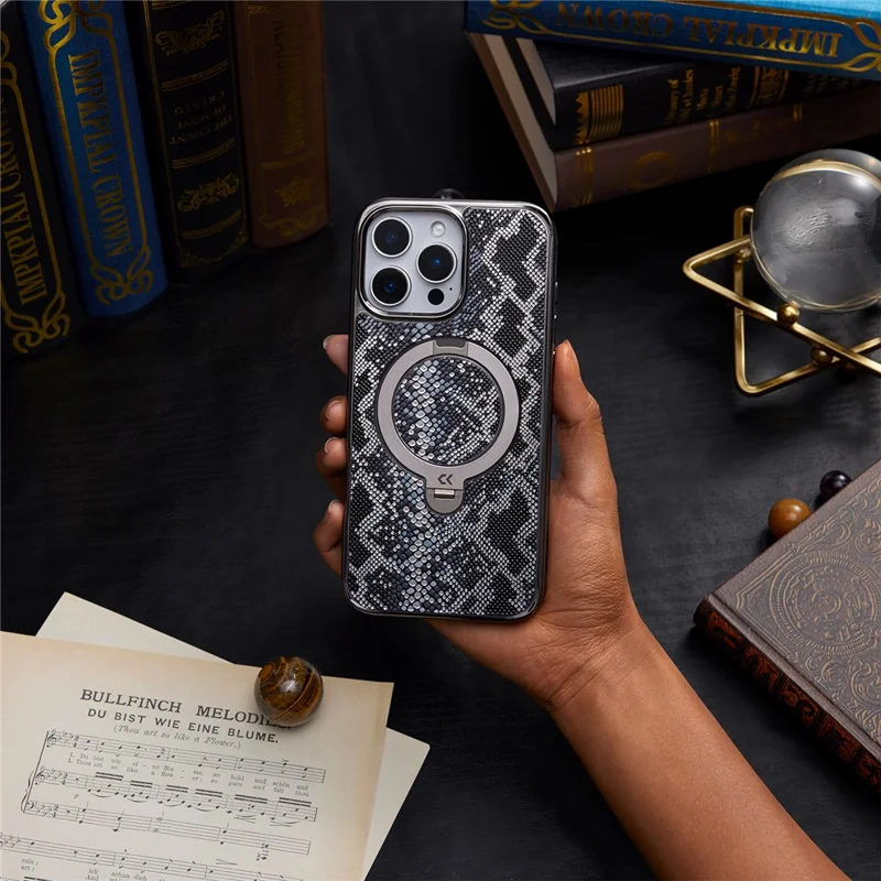 CASEKOO для iPhone 16 Pro магнитный чехол с кольцом-подставкой ударопрочный чехол из поликарбоната и термополиуретана - текстура змеиной кожи