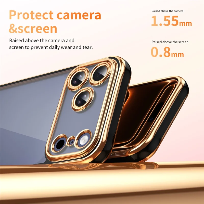 For iPhone 17 Pro Max Electroplated Case 2.0mm Thick Acrylic TPU Hybrid Shockproof Phone Cover - Black