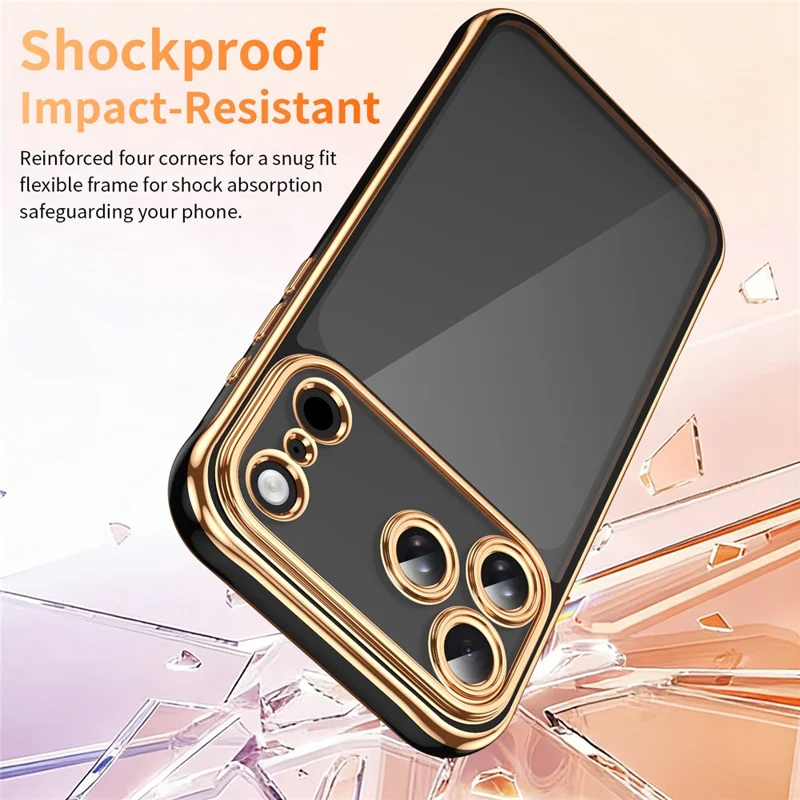 For iPhone 17 Pro Max Electroplated Case 2.0mm Thick Acrylic TPU Hybrid Shockproof Phone Cover - Black