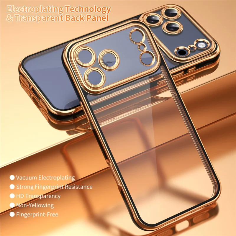 For iPhone 17 Pro Max Electroplated Case 2.0mm Thick Acrylic TPU Hybrid Shockproof Phone Cover - Black