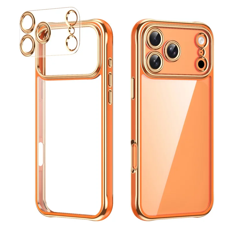 Capa Eletroplacada para iPhone 17 Pro, Capa Híbrida de Acrílico 2,0 mm com TPU, à Prova de Choques - Laranja