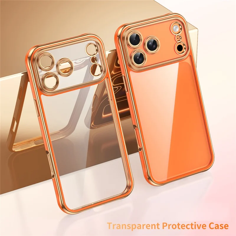 Capa Eletroplacada para iPhone 17 Pro, Capa Híbrida de Acrílico 2,0 mm com TPU, à Prova de Choques - Laranja