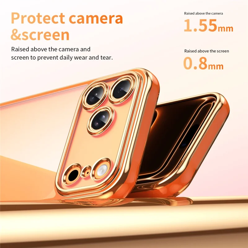 Capa Eletroplacada para iPhone 17 Pro, Capa Híbrida de Acrílico 2,0 mm com TPU, à Prova de Choques - Laranja